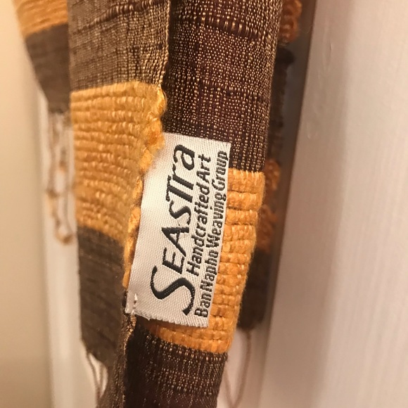 Handcrafted Thai Silk Scarf with Nubby Weave in Gold & Dark Brown - Picture 5 of 9